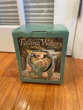 Falling Waters Tabletop Fountain - Green with Pink Floral Accents